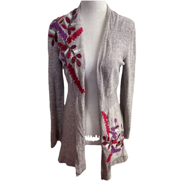 Nic + Zoe Embroidered Floral Open Front Cardigan Sweater Size Small - Picture 1 of 8